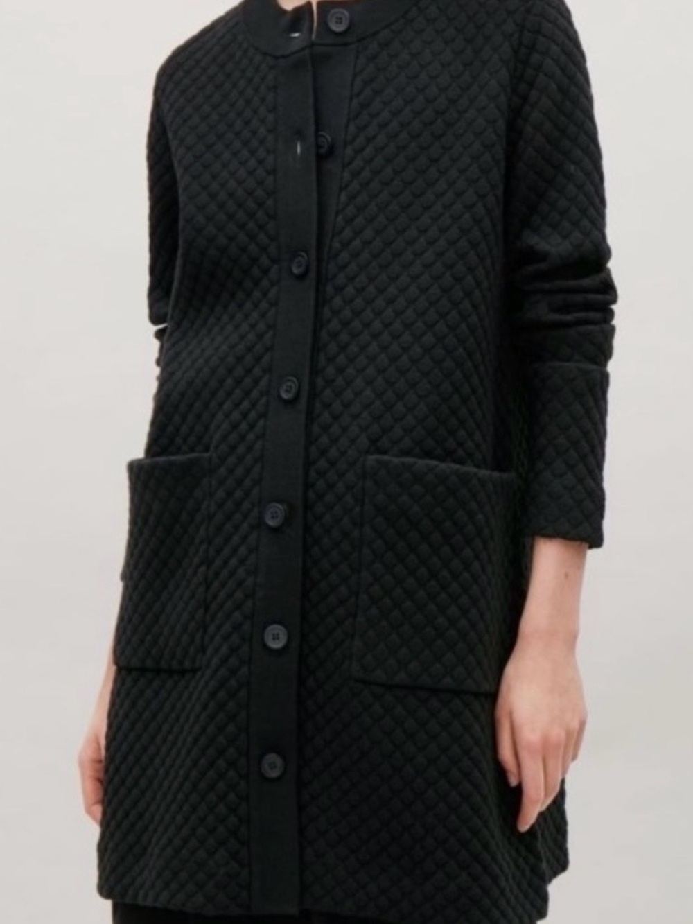COS Jacquard Sweater Cardigan Coat Navy L Oversized Plus Size Friendly